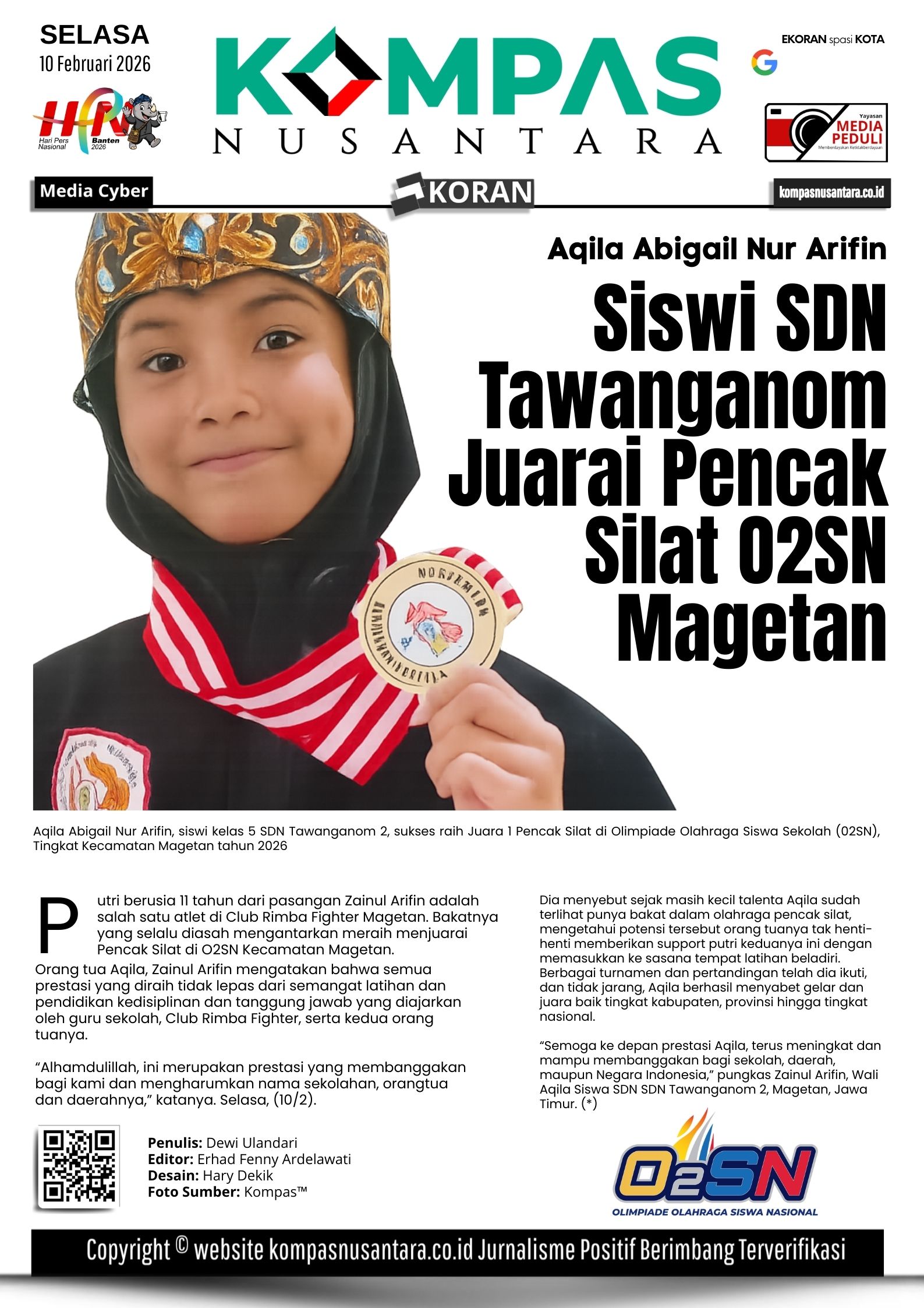 Aqila Siswi SDN Tawanganom Juarai Pencak Silat O2SN Magetan