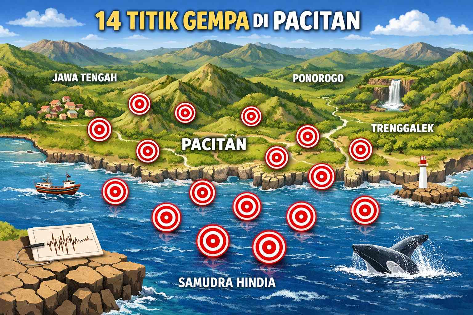 13 Gempa Susulan Usai Gempa 6,4 SR di Pacitan