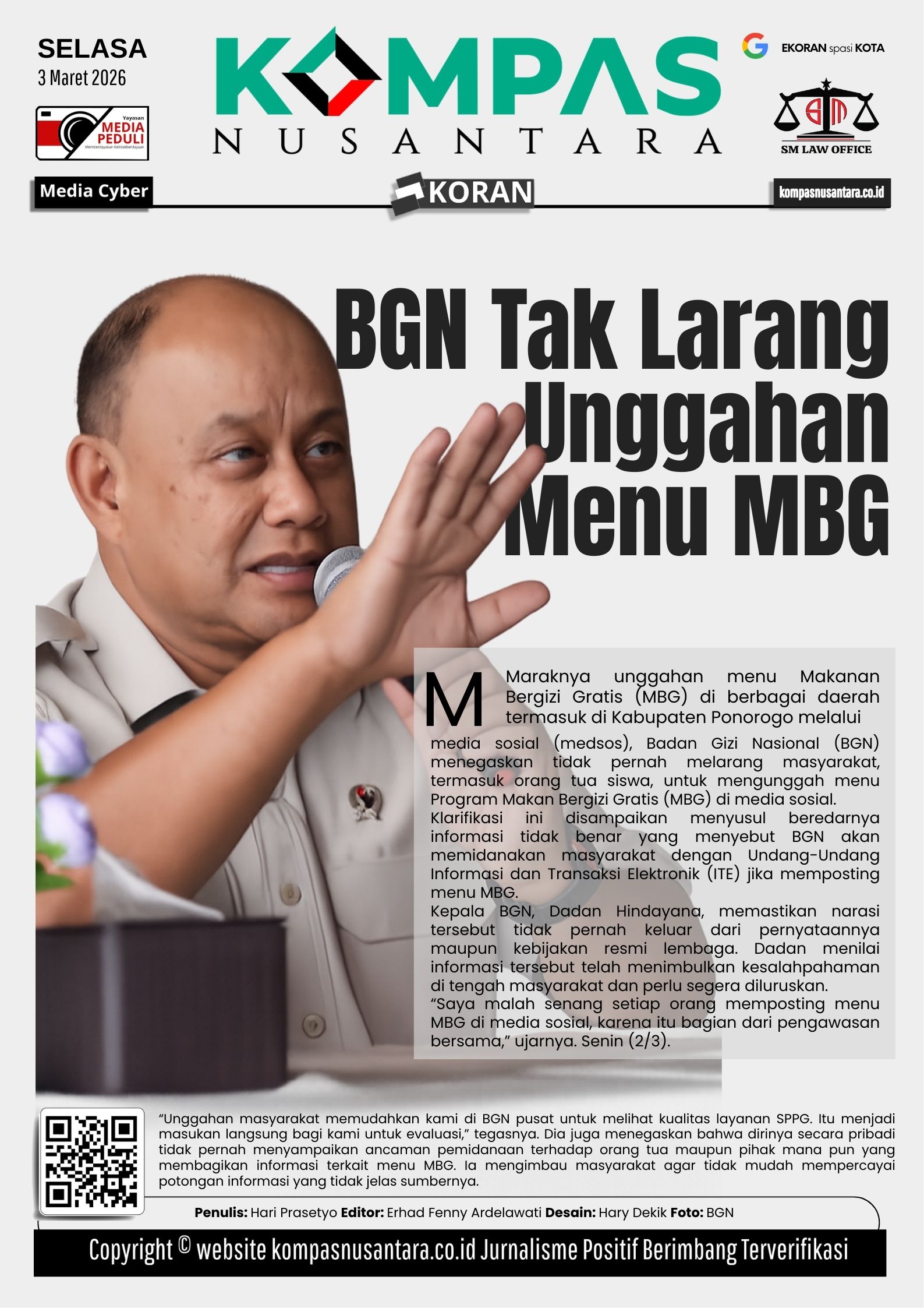 BGN Tidak Larang Unggahan Menu MBG di Medsos