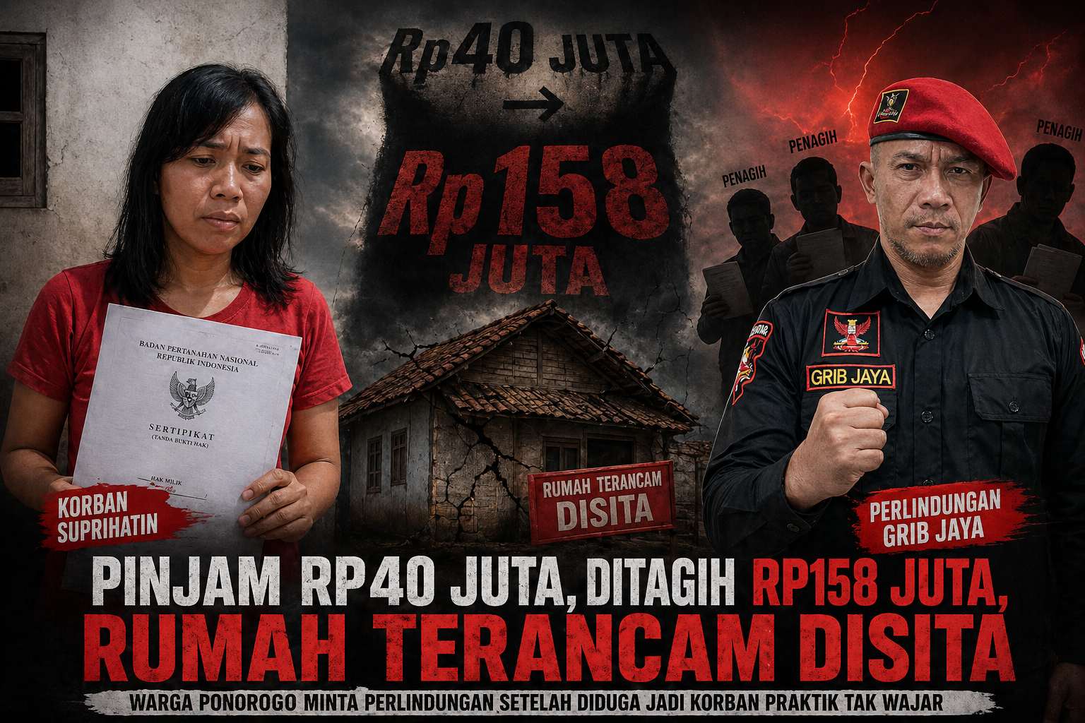 Setahun Hutang Rp40 Juta, Ditagih Rp158 Juta, Korban Lapor GRIB Ponorogo