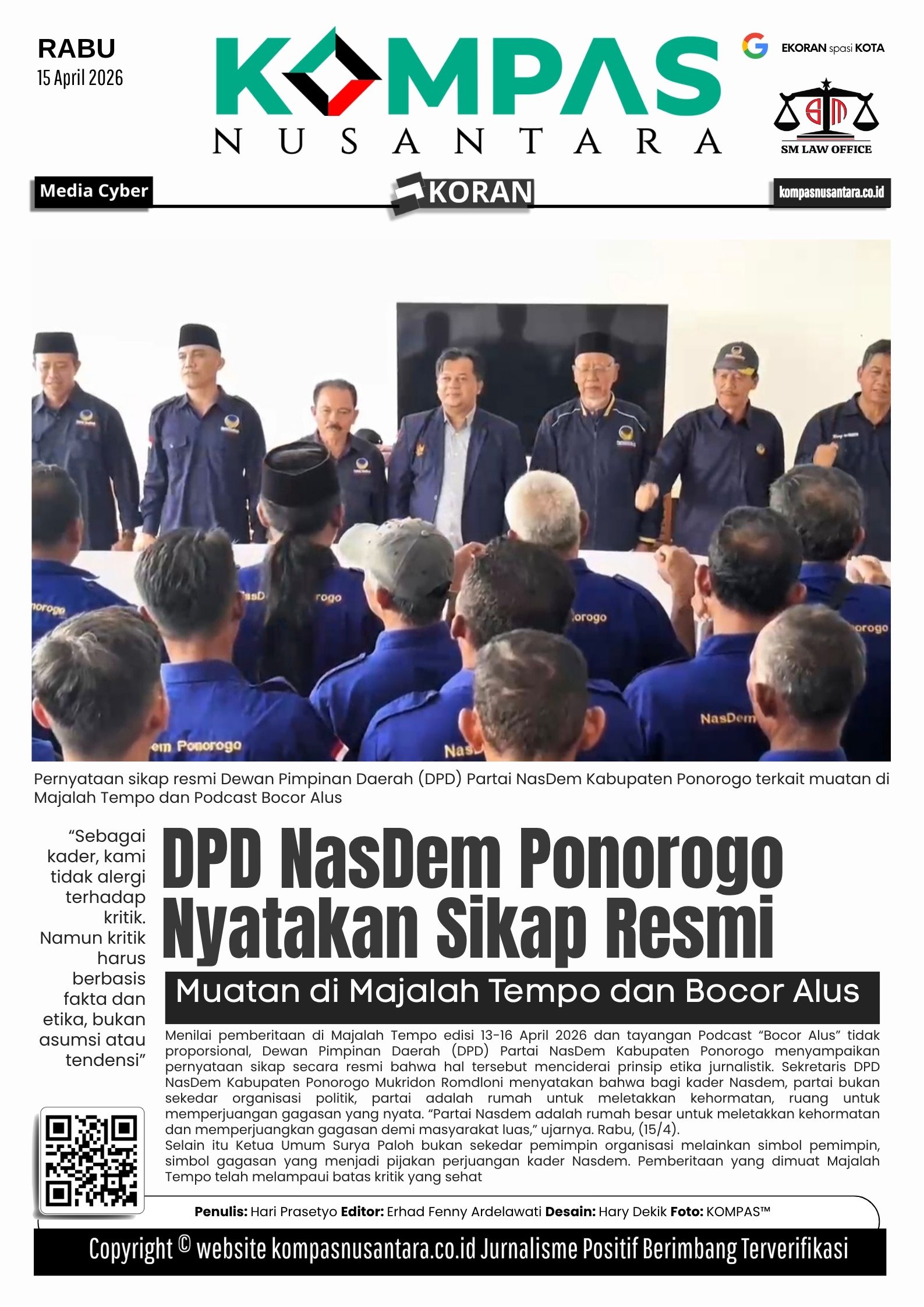 Sikap NasDem Ponorogo Atas Muatan Tempo