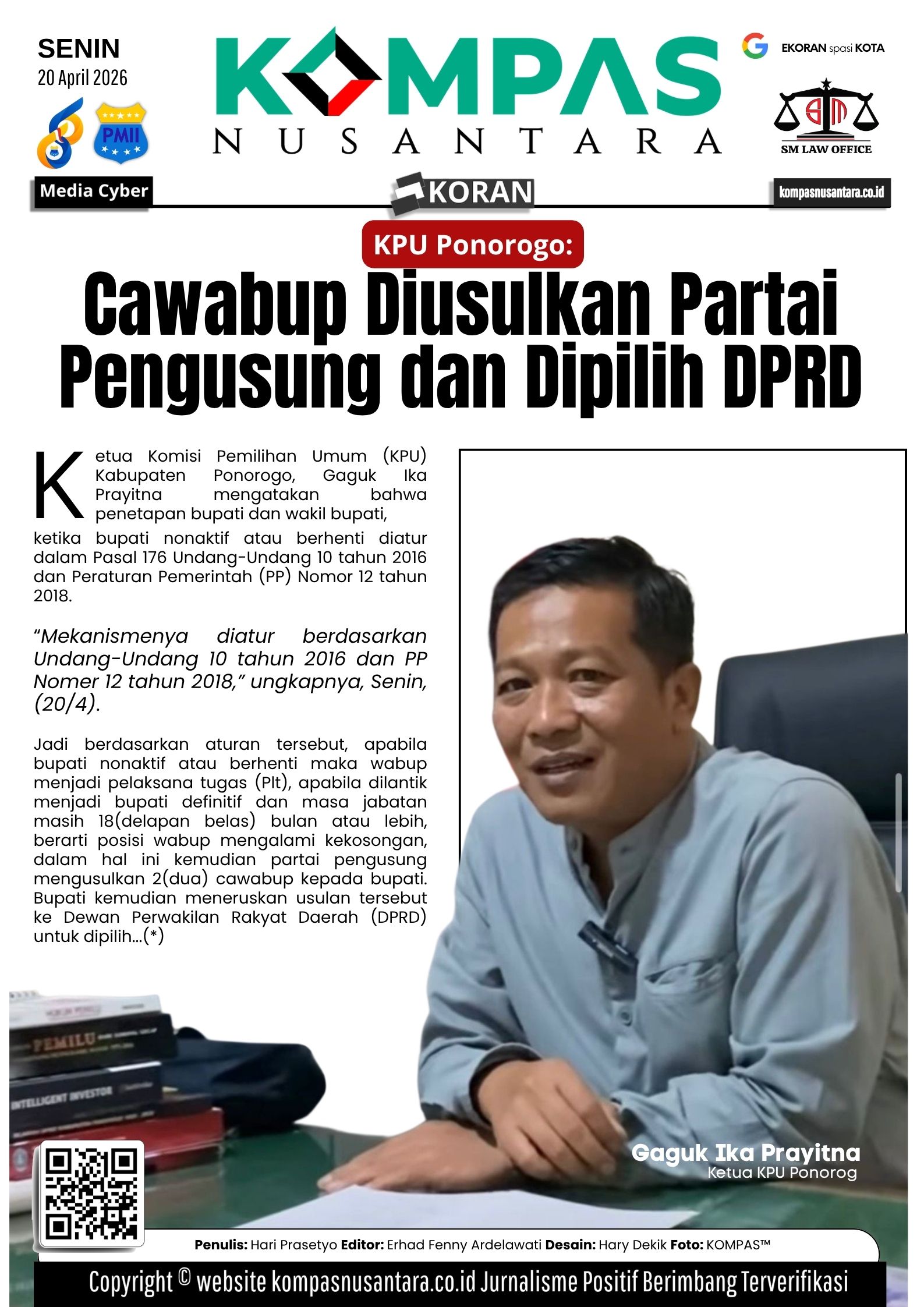 KPU Ponorogo: Cawabup Diusulkan Partai Pengusung dan Dipilih DPRD
