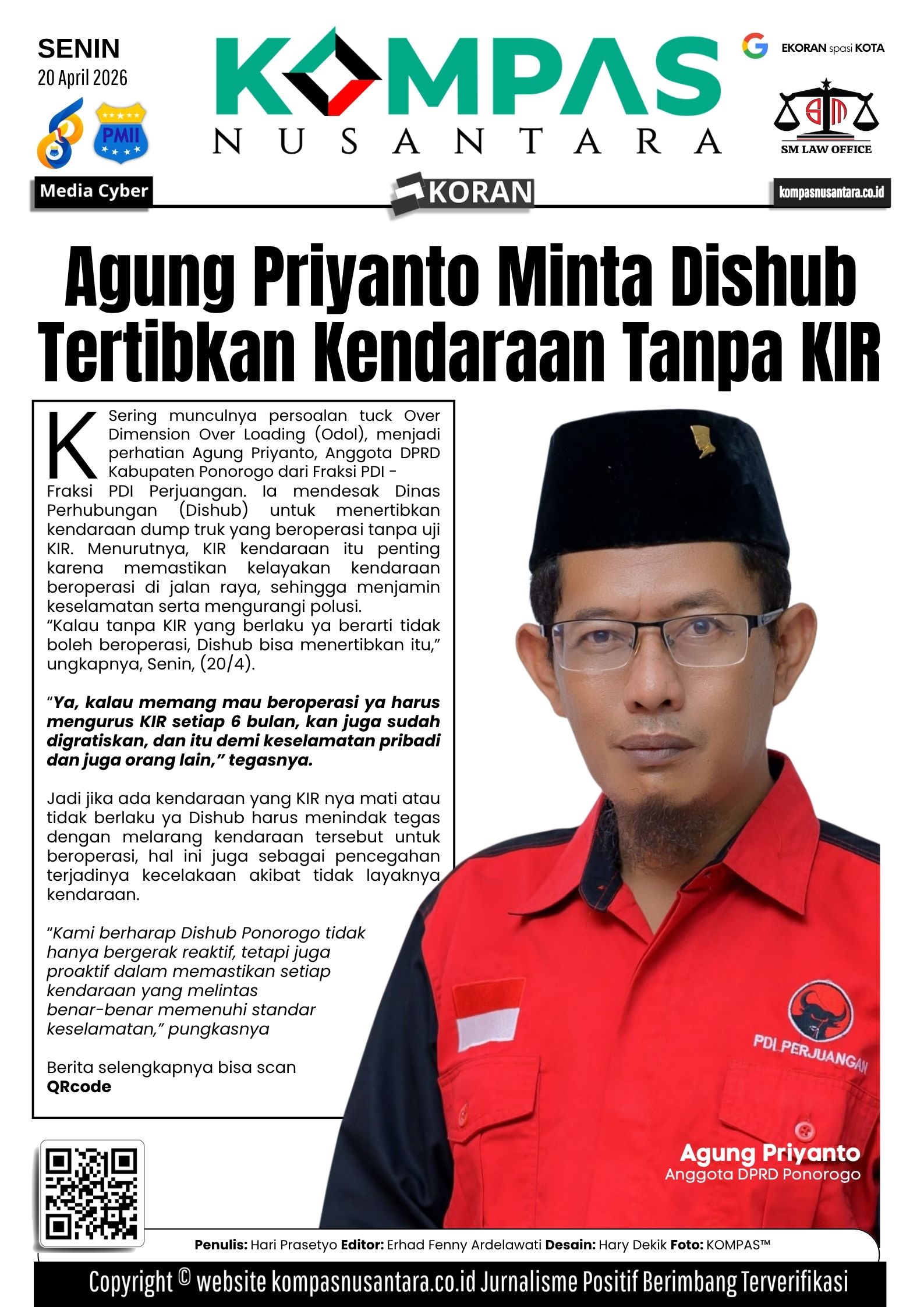 Agung Priyanto Minta Dishub Ponorogo Terbitkan Kendaraan Tanpa KIR