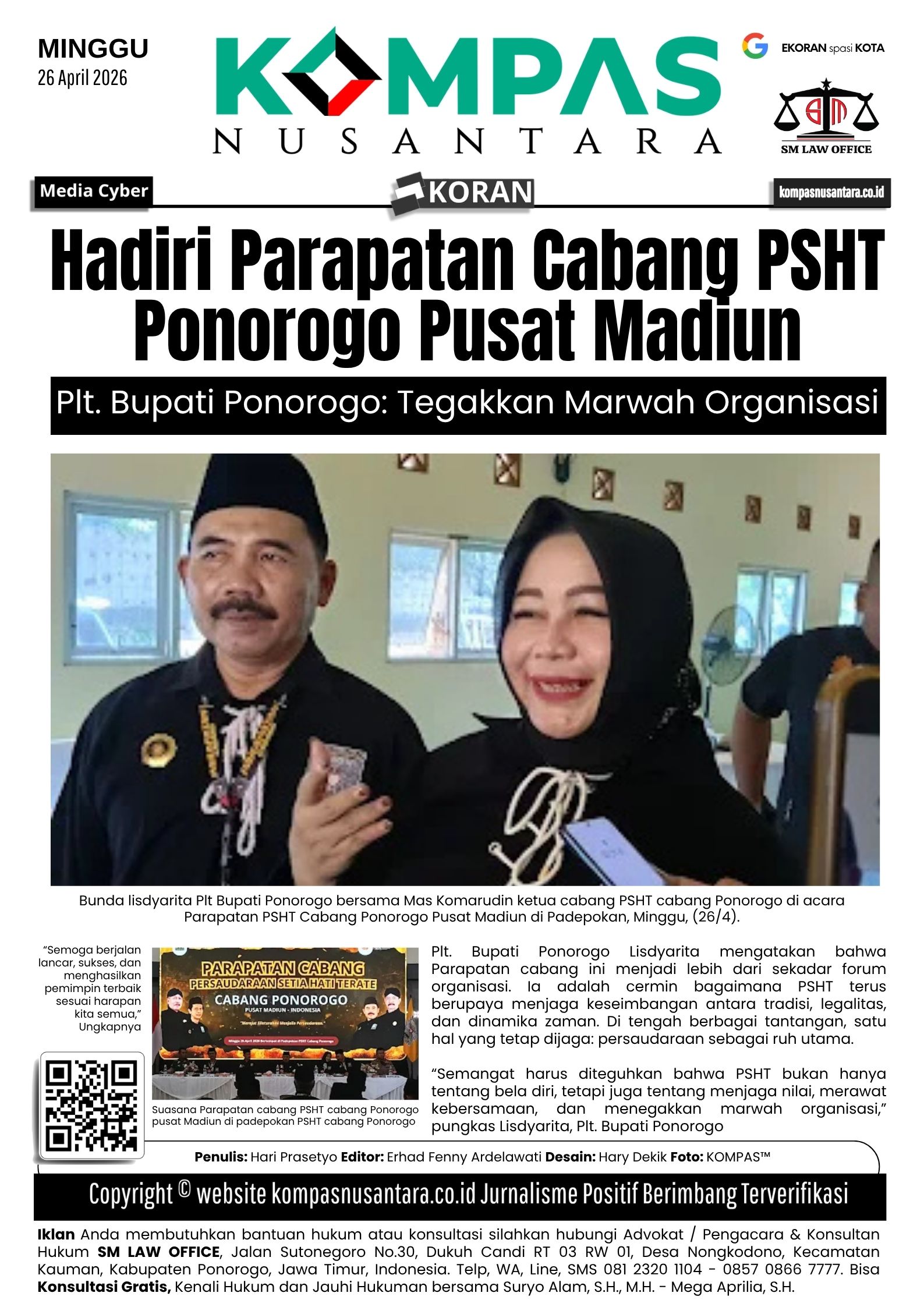 Hadiri Parapatan Cabang PSHT Ponorogo Pusat Madiun, Plt. Bupati Ponorogo: Tegakkan Marwah Organisasi