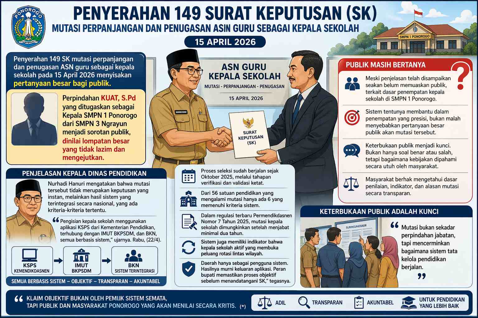 Mutasi Kasek di Ponorogo Disoal Publik, Kadindik: Mutasi Berdasarkan Sistem