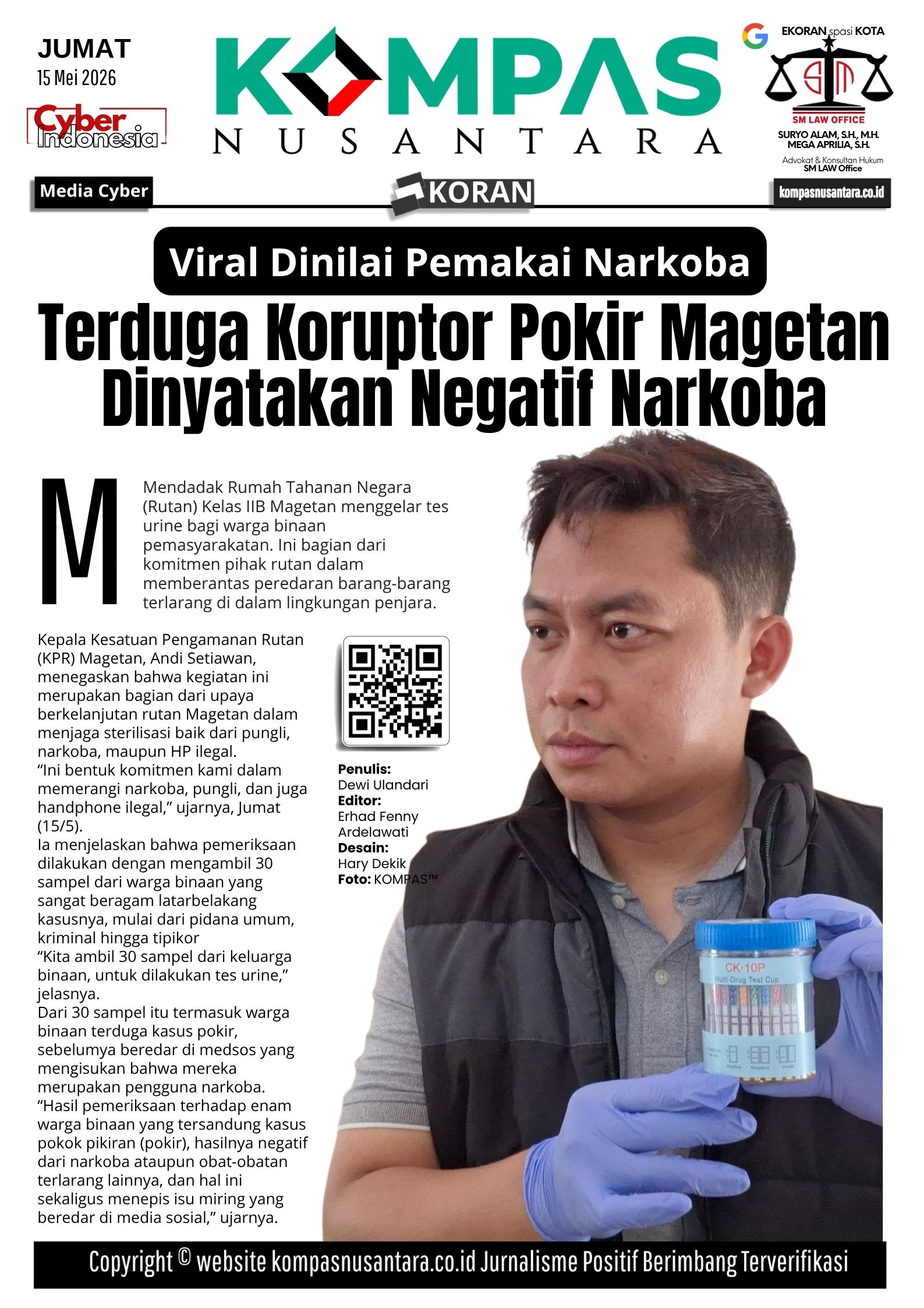 Viral Dinilai Pemakai Narkoba, Terduga Koruptor Pokir Magetan Dinyatakan Negatif Narkoba