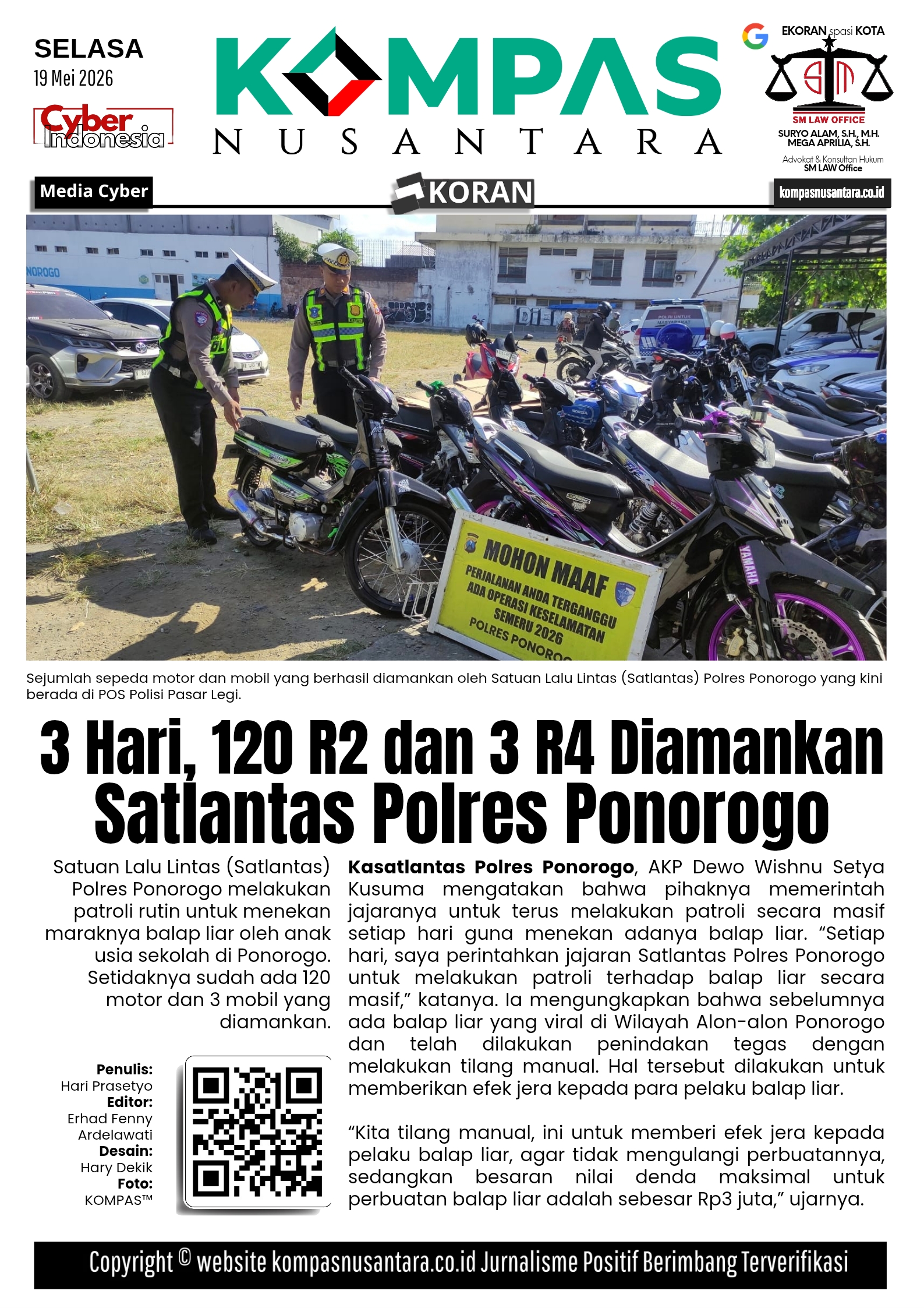 3 Hari, Satlantas Polres Ponorogo Amankan 120 Motor dan 3 Mobil Balap Liar