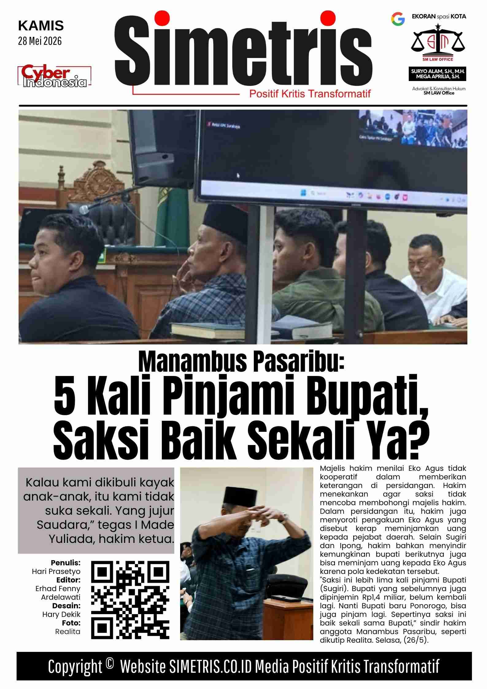 Sidang Tipikor Gratifikasi di Ponorogo, Manambus Pasaribu: 5 Kali Pinjami Bupati, Saksi Baik Ya?