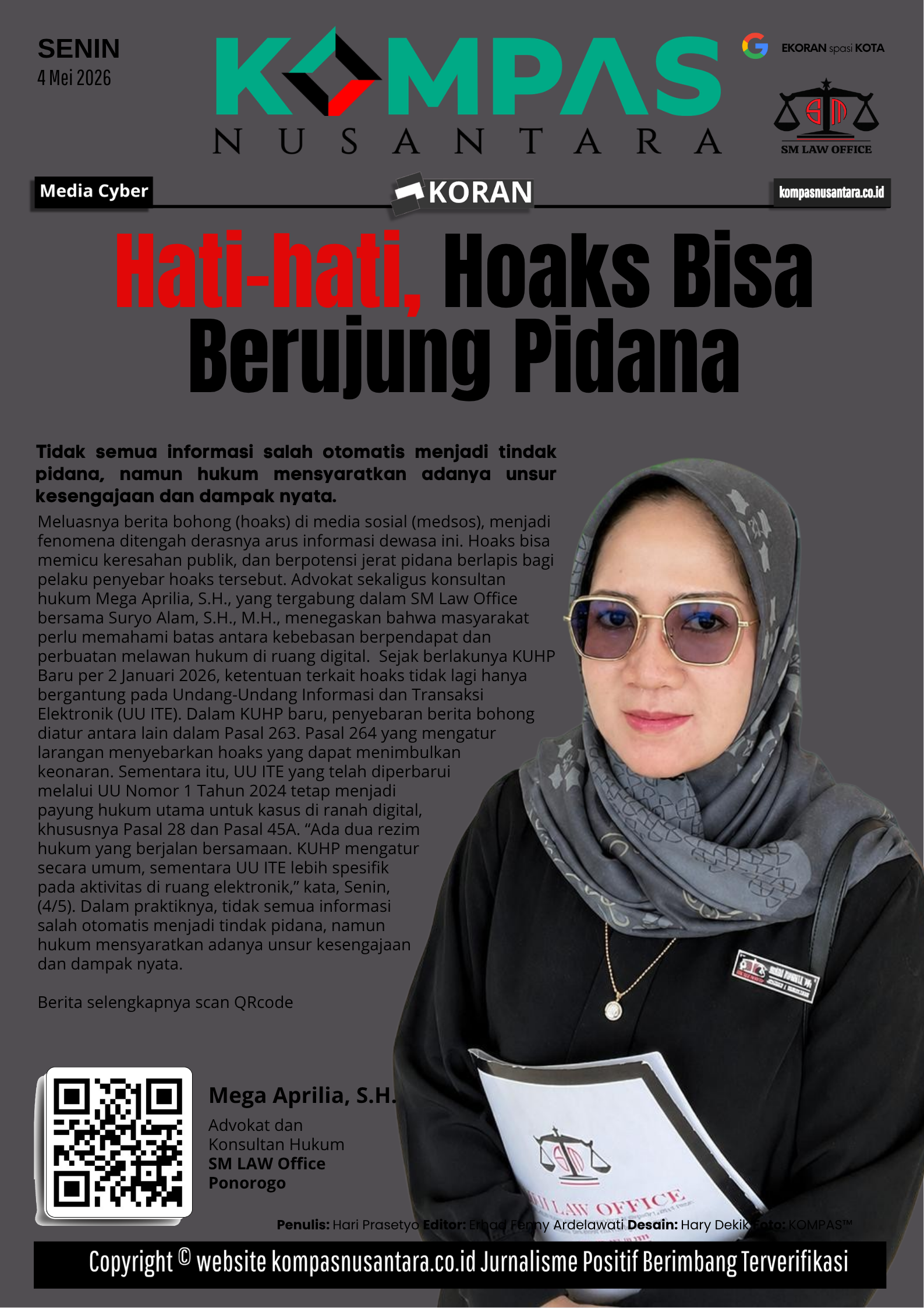 Mega Aprilia, SM LAW Office: Hati-hati Hoaks Bisa Berujung Pidana, Ini Batasannya?